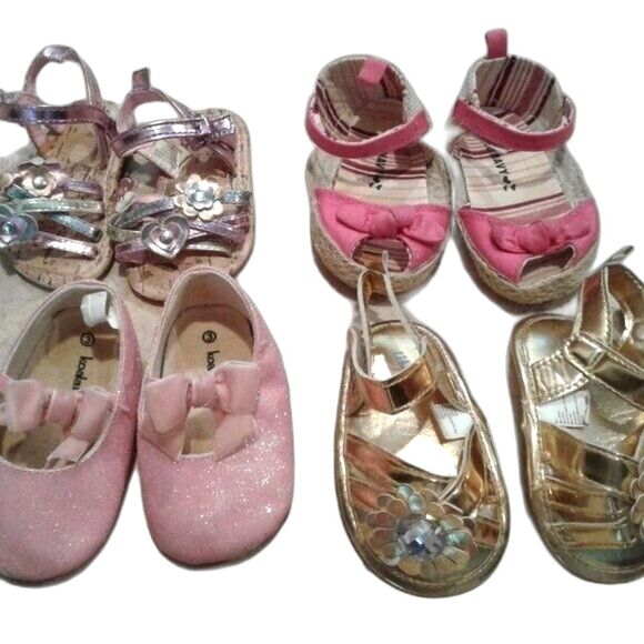 Little Me Baby Girl Sandals Sz 3 Infant Gold Straps Flower Rhinestone Velcro NEW - Picture 8 of 10